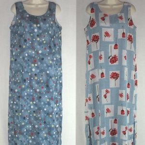 REVERSIBLE dress L Loose Shift Floral Check Dots